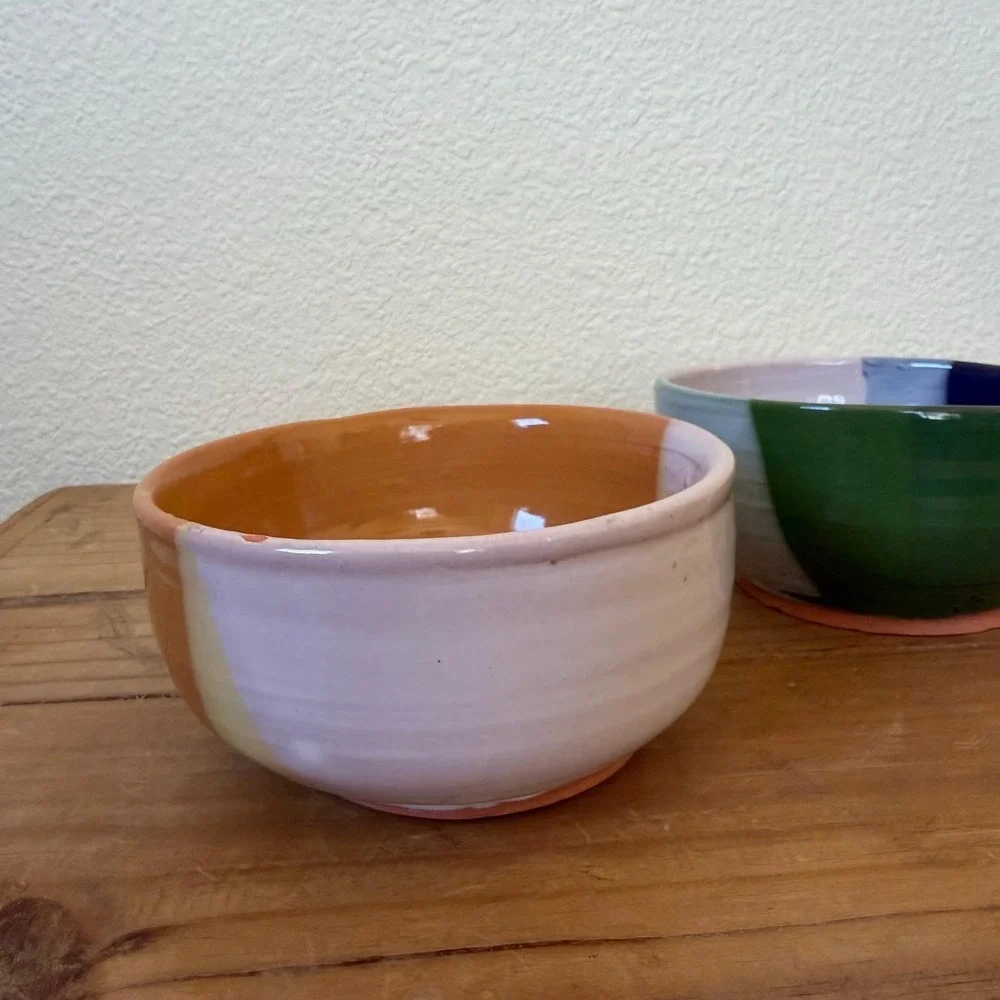 Studio Pottery Bowl Set Handmade‎ Ceramic Bowls Signed Stoneware Colorful Glaze